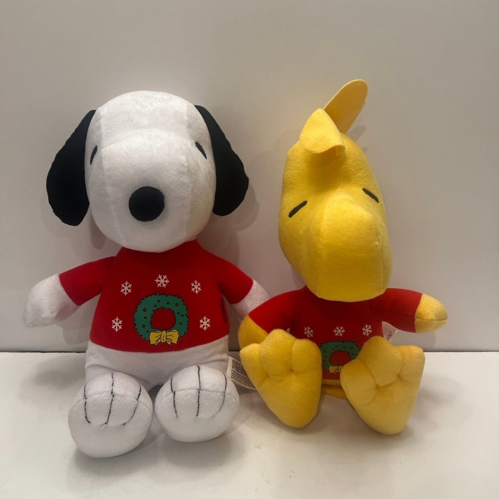 Peanuts Snoopy & Woodstock 16" Plush Stuffed Set Christmas Wreath Shirt …